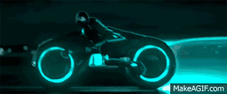 Animación de la moto de luz de Tron (1982) acelerando